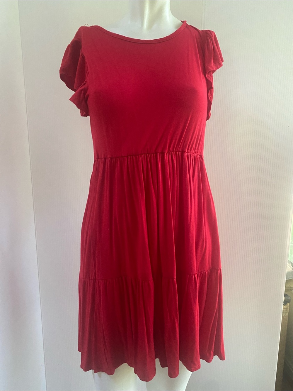 Olivia Rae Red Ruffle Sleeve Tiered Mini Dress